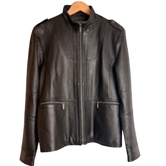 Kenneth Cole Reaction Black Leather Moto Jacket Genuine Leather Women’s XL - Picture 1 of 16
